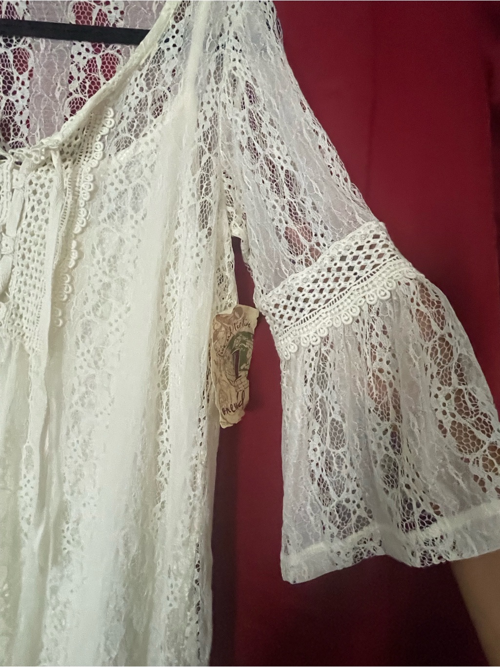 New W/ Tags One World Cream Lace Tie-Neck Bohemian Tunic — image 5 of 8